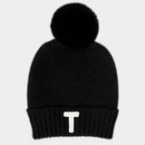 -T- Initial Monogram Faux Fur Pom Pom Knit Beanie Hat - Madeline Love - Flyclothing LLC