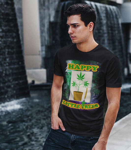 Happy Little Trees T-Shirt - Black - Get Down Art