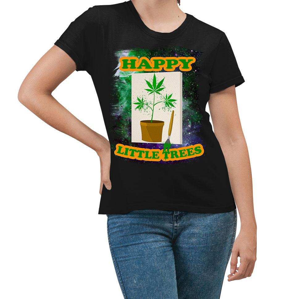 Happy Little Trees T-Shirt - Black - Get Down Art - Flyclothing LLC