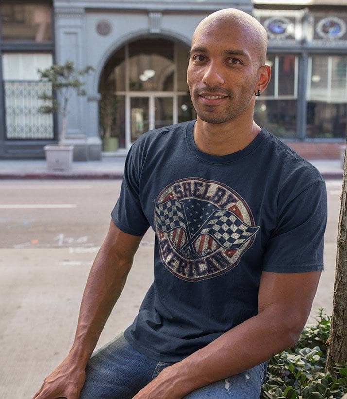 SHELBY American Crossed Flags T-Shirt - Navy - Get Down Art - Flyclothing LLC