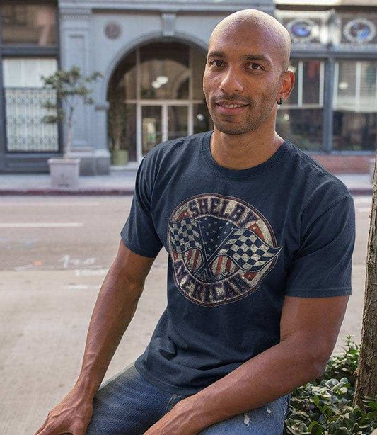 SHELBY American Crossed Flags T-Shirt - Navy - Get Down Art - Flyclothing LLC