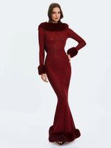 Mellie Burgundy Regular-Length Rhinestone Mesh Low Back Mermaid Gown - Miss Circle - Flyclothing LLC