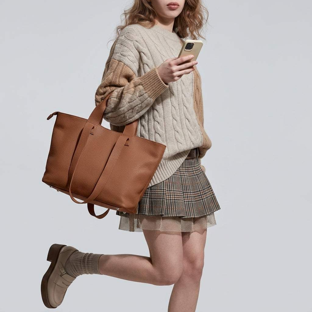 Italian Genuine Calf Leather Tote Bag 122500 - TAKEASY - Flyclothing LLC