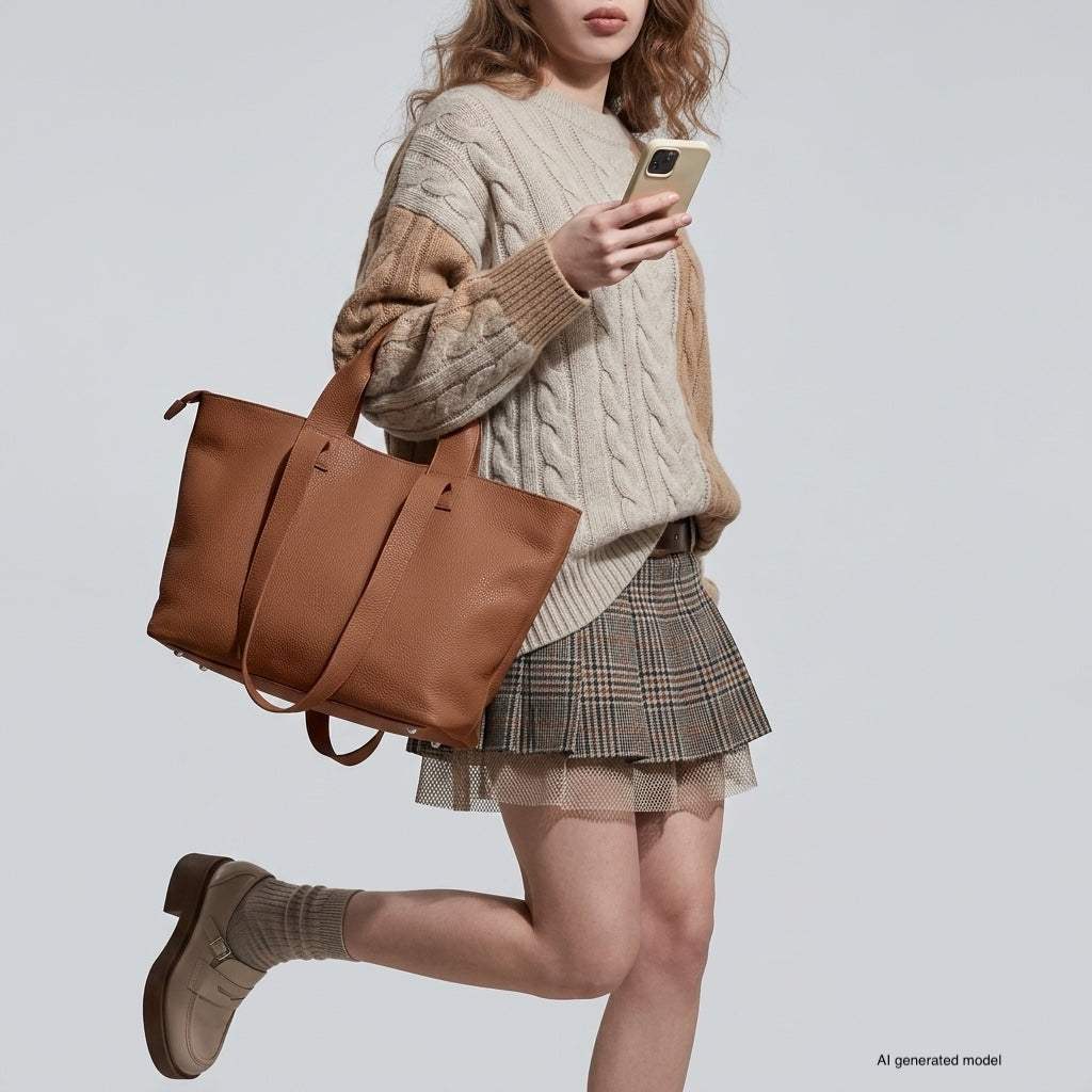 Italian Genuine Calf Leather Tote Bag 122500 - TAKEASY - Flyclothing LLC