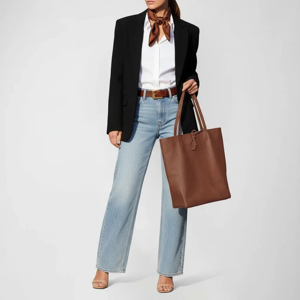 Calf Leather Tote Bag - TAKEASY - Flyclothing LLC