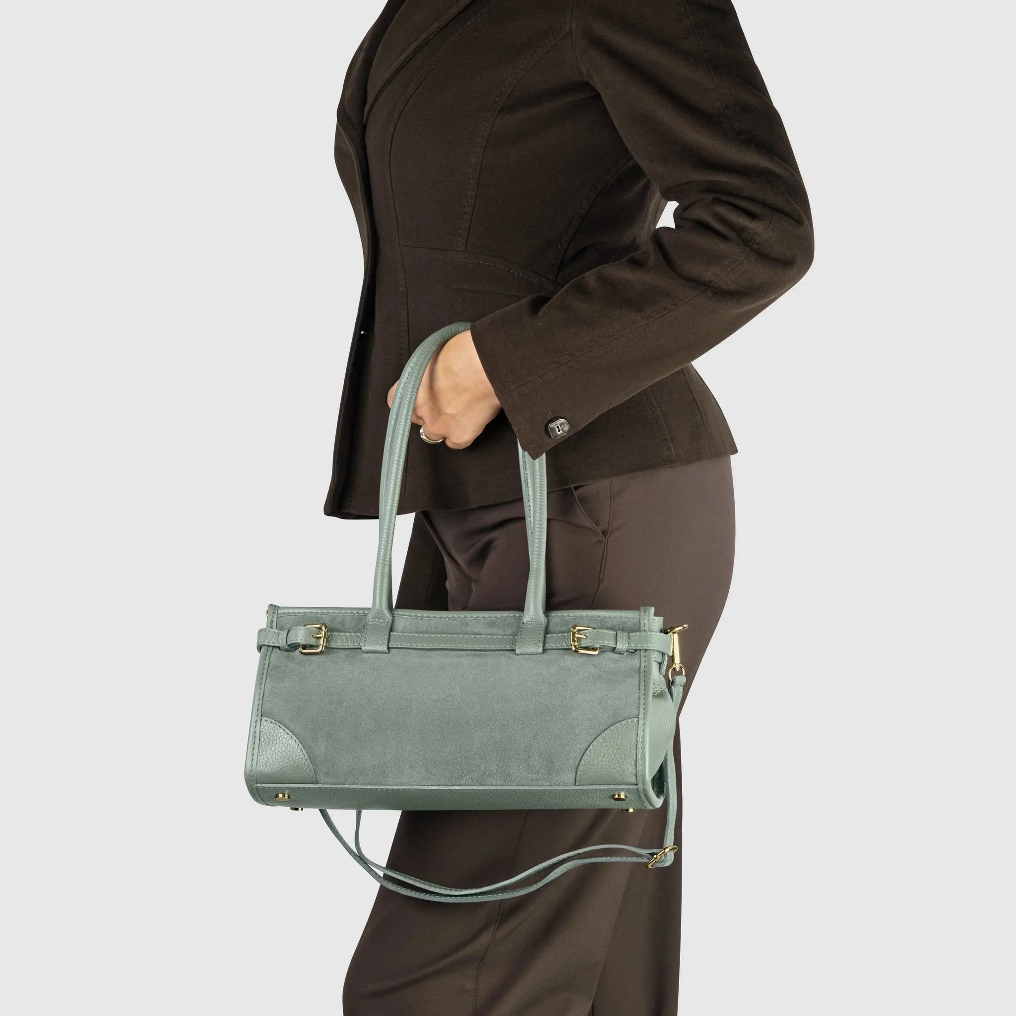 Italian Genuine Suede & Calf Leather Shoulder Bag 282615 - TAKEASY - Flyclothing LLC