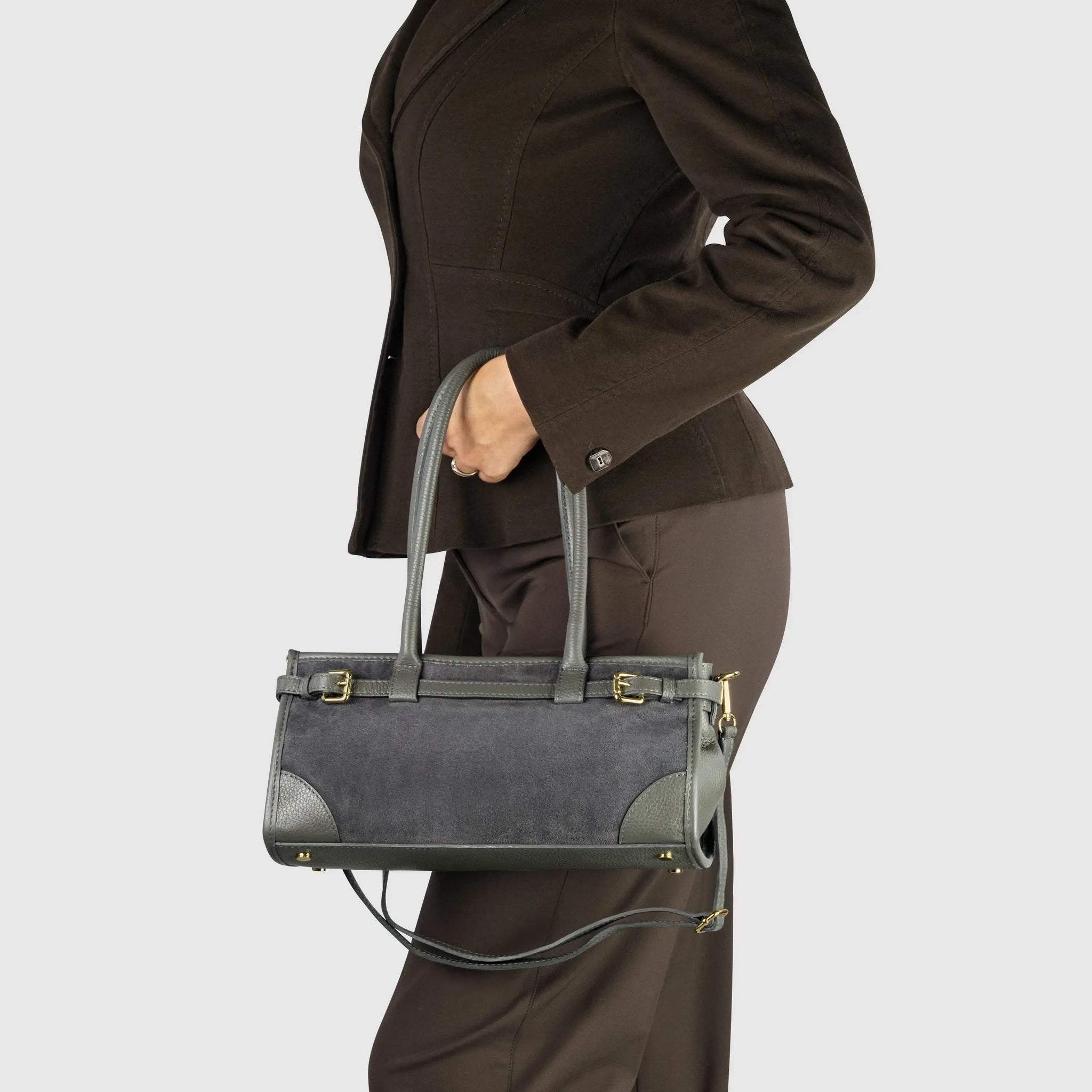 Italian Genuine Suede & Calf Leather Shoulder Bag 282615 - TAKEASY - Flyclothing LLC