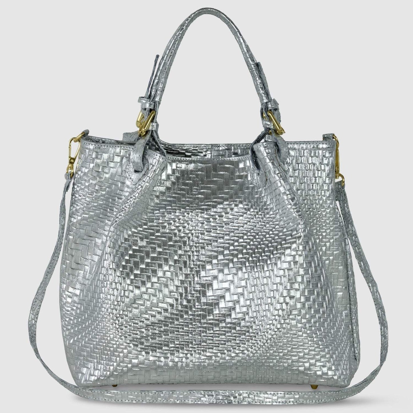 Italian Genuine Basketweave-Embossed Metallic Suede Top-Handle Bag | Imperia - TAKEASY - Flyclothing LLC