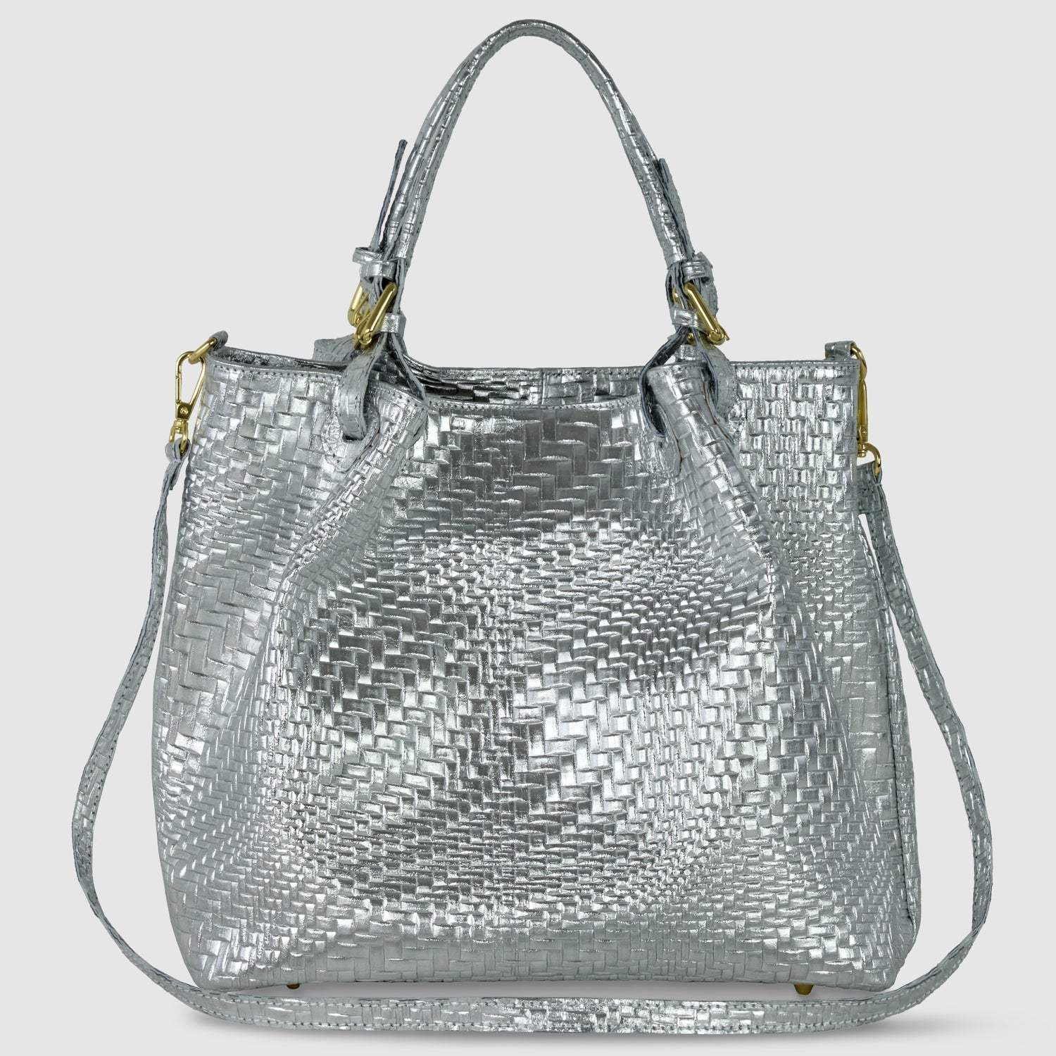 Italian Genuine Basketweave-Embossed Metallic Suede Top-Handle Bag | Imperia - TAKEASY - Flyclothing LLC