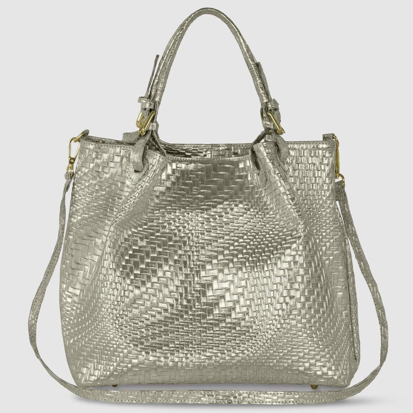 Italian Genuine Basketweave-Embossed Metallic Suede Top-Handle Bag | Imperia - TAKEASY - Flyclothing LLC