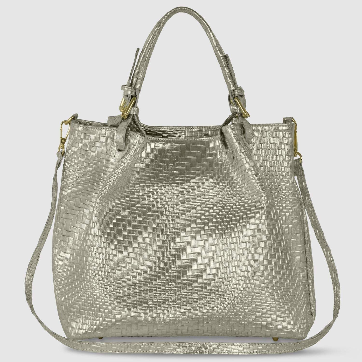 Italian Genuine Basketweave-Embossed Metallic Suede Top-Handle Bag | Imperia - TAKEASY - Flyclothing LLC