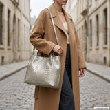Italian Genuine Basketweave-Embossed Metallic Suede Top-Handle Bag | Imperia - TAKEASY - Flyclothing LLC