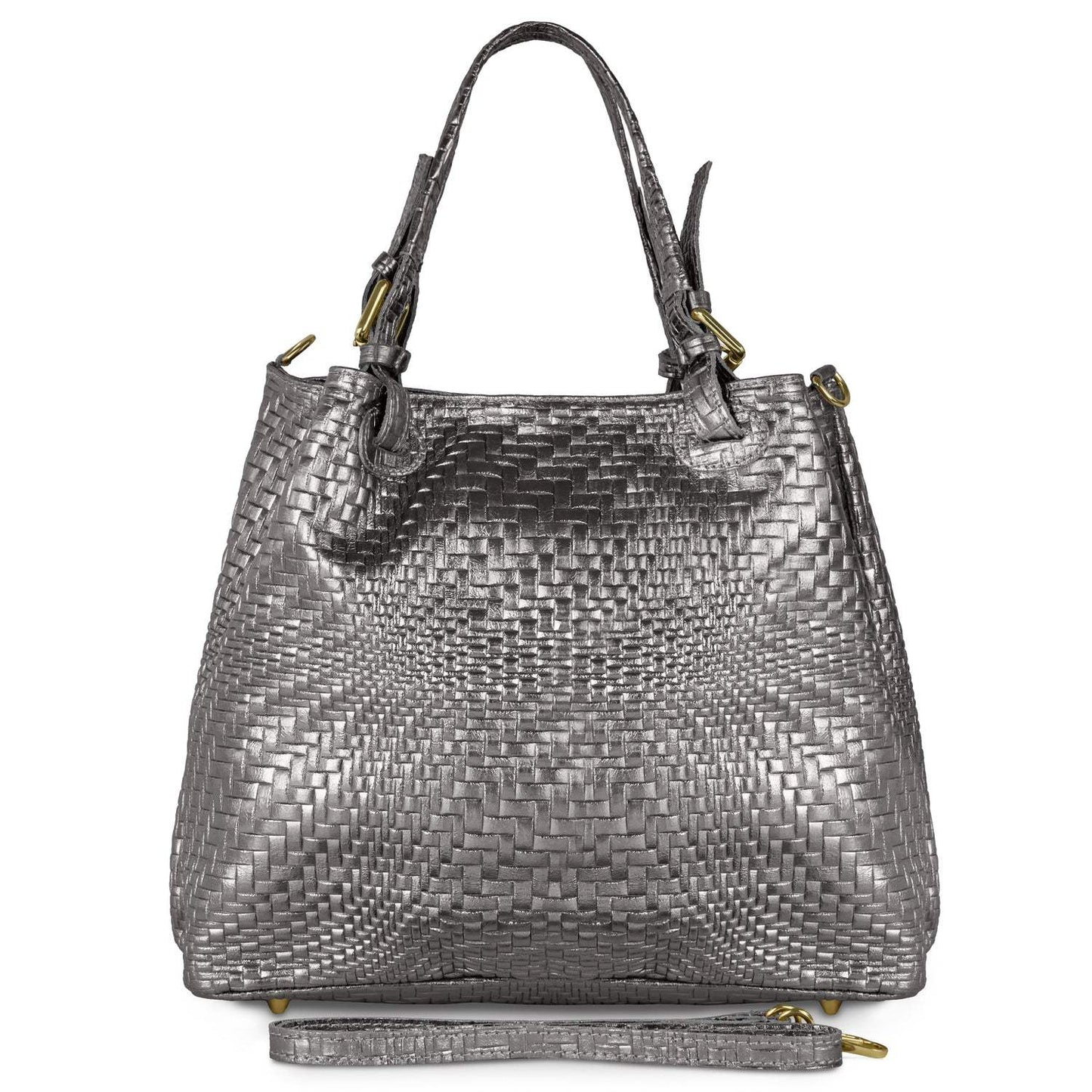 Italian Genuine Basketweave-Embossed Metallic Suede Top-Handle Bag | Imperia - TAKEASY - Flyclothing LLC