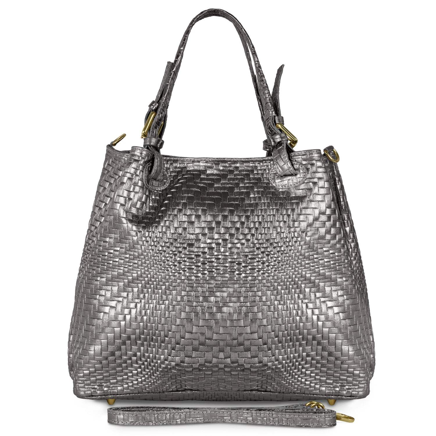 Italian Genuine Basketweave-Embossed Metallic Suede Top-Handle Bag | Imperia - TAKEASY - Flyclothing LLC