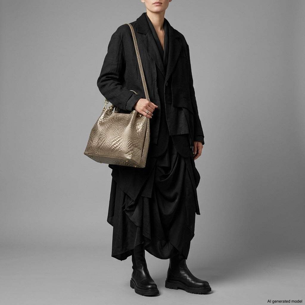 Italian Genuine Basketweave-Embossed Metallic Suede Top-Handle Bag | Imperia - TAKEASY - Flyclothing LLC