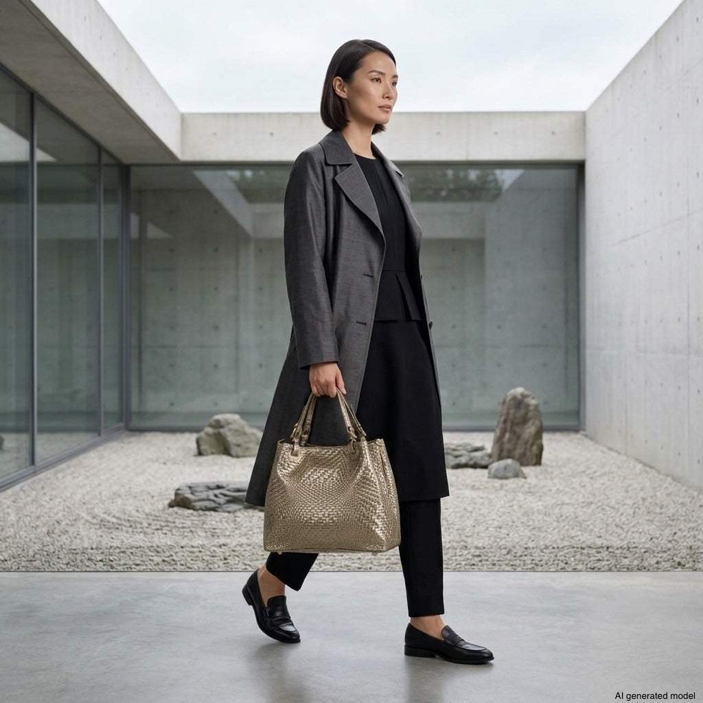 Italian Genuine Basketweave-Embossed Metallic Suede Top-Handle Bag | Imperia - TAKEASY - Flyclothing LLC