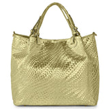 Italian Genuine Basketweave-Embossed Metallic Suede Top-Handle Bag | Imperia - TAKEASY - Flyclothing LLC