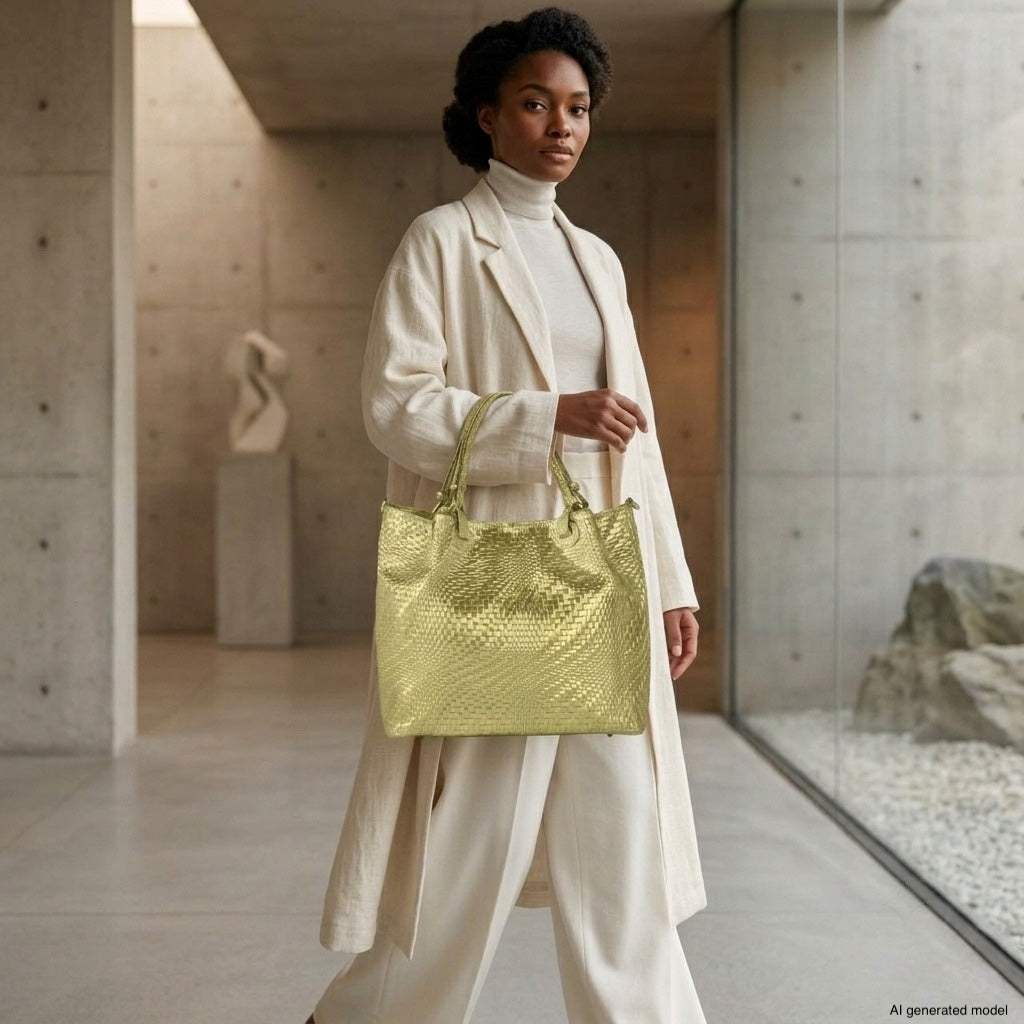 Italian Genuine Basketweave-Embossed Metallic Suede Top-Handle Bag | Imperia - TAKEASY - Flyclothing LLC