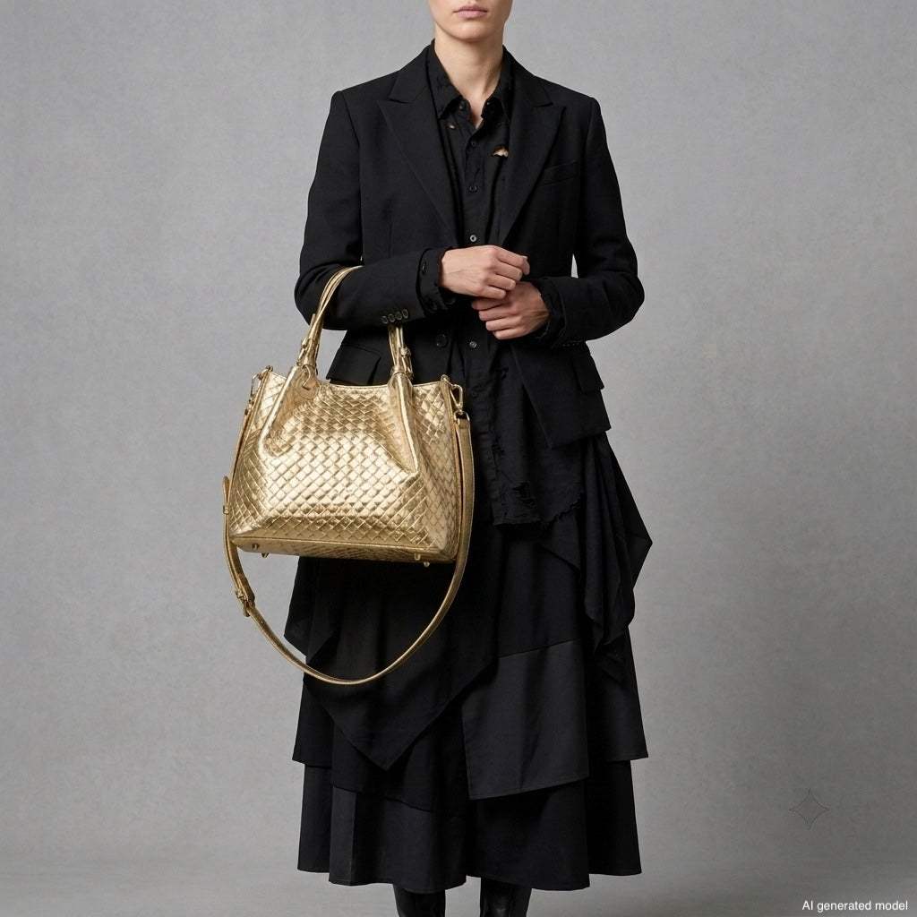 Italian Genuine Woven-Embossed Metallic Suede Top-Handle Bag | Savona - TAKEASY - Flyclothing LLC