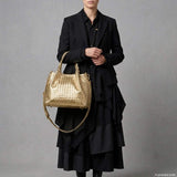 Italian Genuine Woven-Embossed Metallic Suede Top-Handle Bag | Savona - TAKEASY - Flyclothing LLC