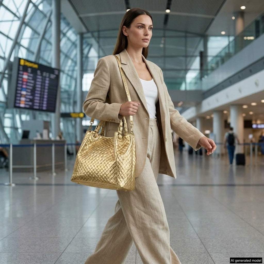 Italian Genuine Woven-Embossed Metallic Suede Top-Handle Bag | Savona - TAKEASY - Flyclothing LLC