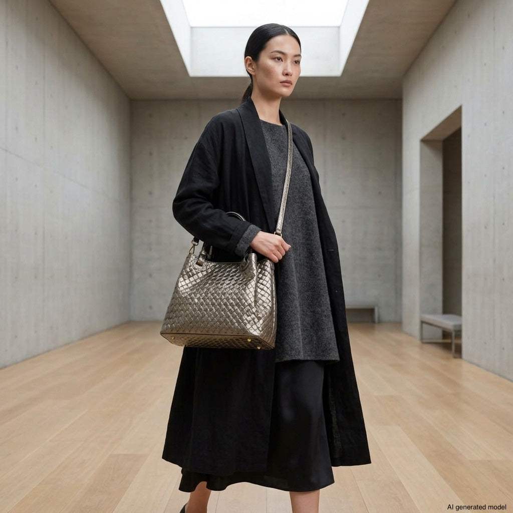 Italian Genuine Woven-Embossed Metallic Suede Top-Handle Bag | Savona - TAKEASY - Flyclothing LLC