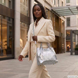 Italian Genuine Woven-Embossed Metallic Suede Top-Handle Bag | Savona - TAKEASY - Flyclothing LLC