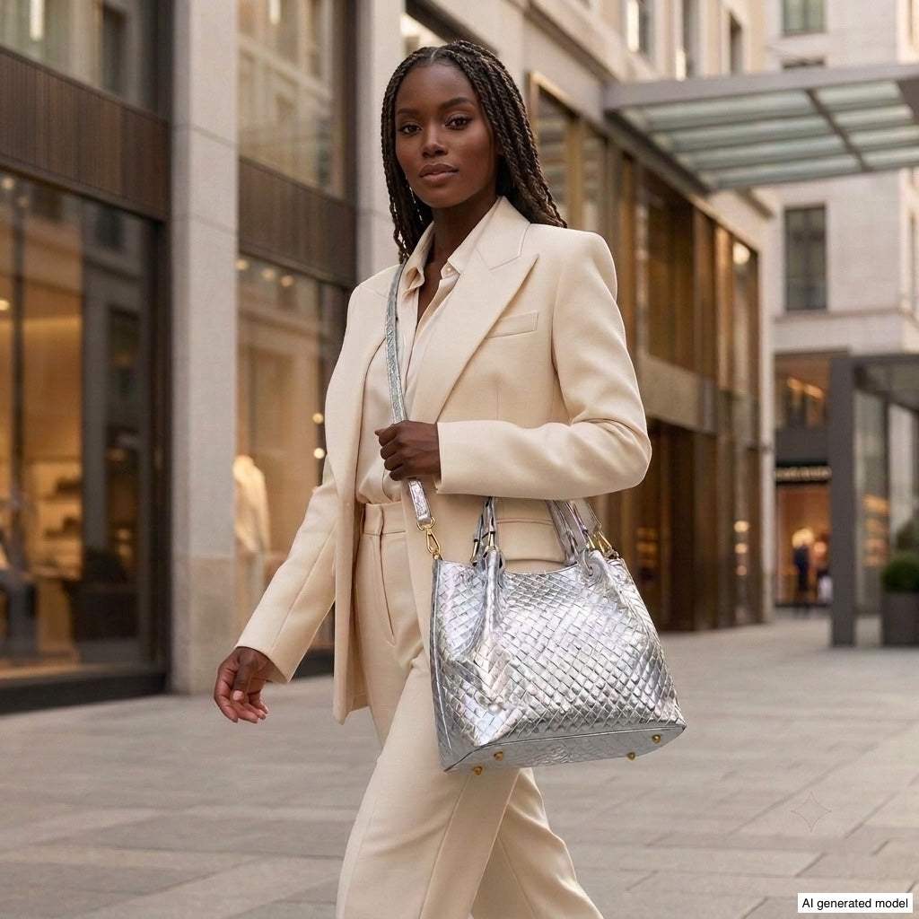 Italian Genuine Woven-Embossed Metallic Suede Top-Handle Bag | Savona - TAKEASY - Flyclothing LLC