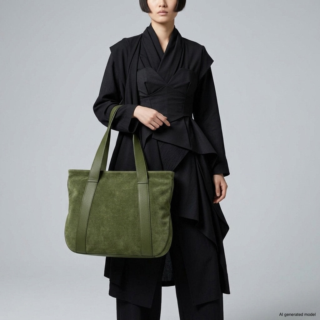 Italian Genuine Suede & Full-Grain Leather Tote Bag | Varese - TAKEASY - Flyclothing LLC