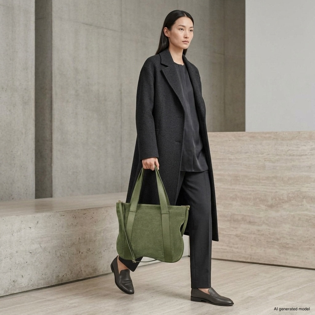 Italian Genuine Suede & Full-Grain Leather Tote Bag | Varese - TAKEASY - Flyclothing LLC