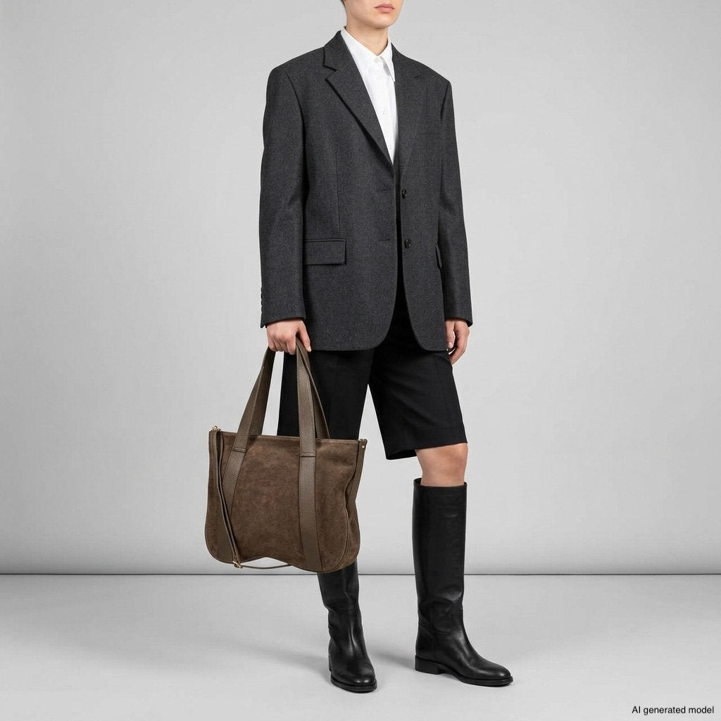Italian Genuine Suede & Full-Grain Leather Tote Bag | Varese - TAKEASY - Flyclothing LLC