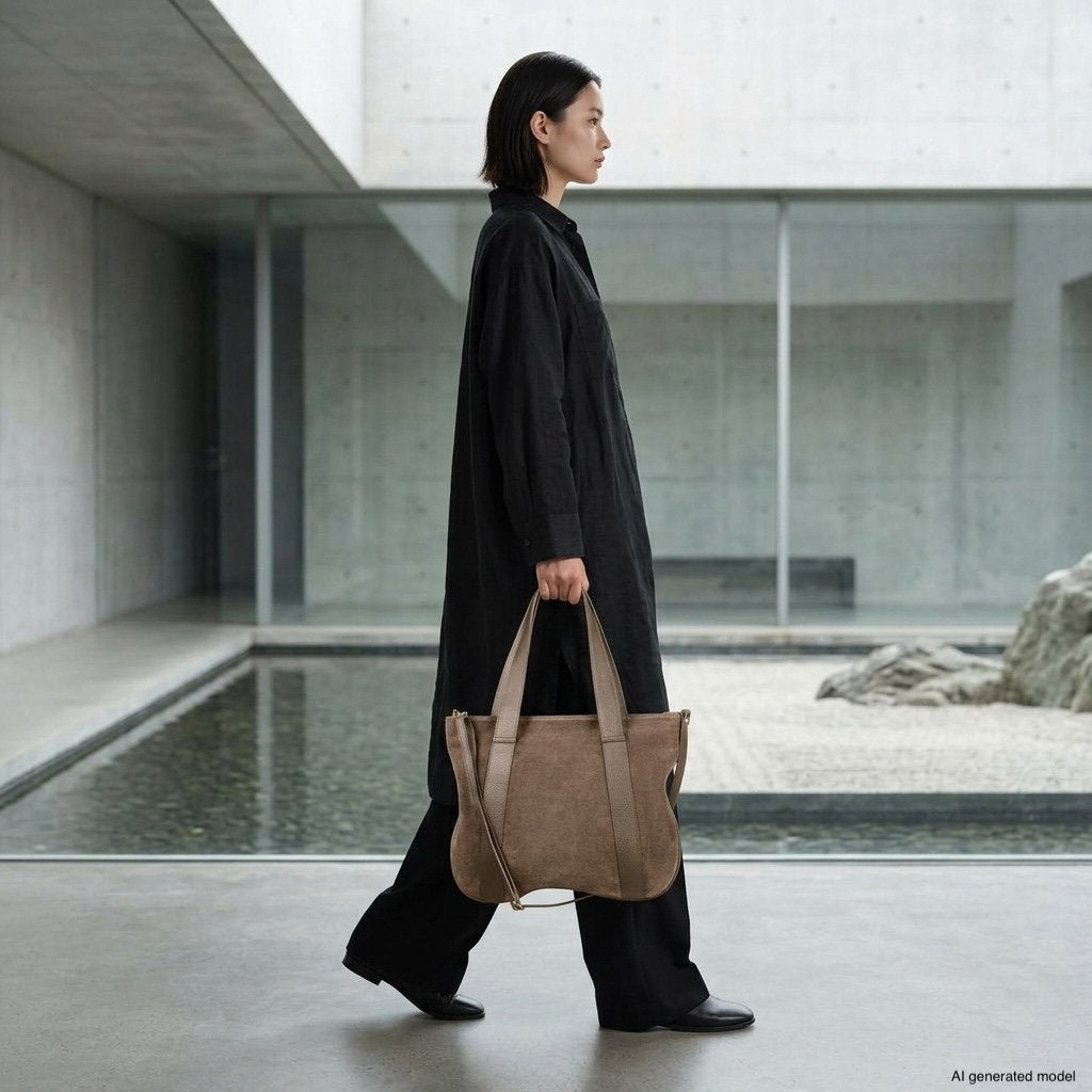 Italian Genuine Suede & Full-Grain Leather Tote Bag | Varese - TAKEASY - Flyclothing LLC