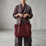 Italian Genuine Suede & Full-Grain Leather Tote Bag | Varese - TAKEASY - Flyclothing LLC
