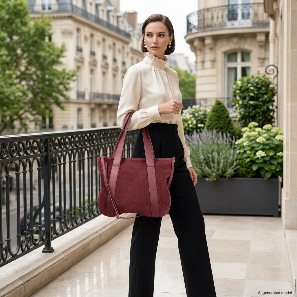 Italian Genuine Suede & Full-Grain Leather Tote Bag | Varese - TAKEASY - Flyclothing LLC