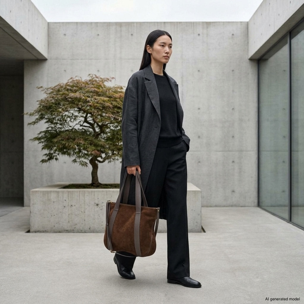 Italian Genuine Suede & Full-Grain Leather Tote Bag | Varese - TAKEASY - Flyclothing LLC