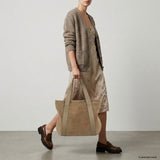 Italian Genuine Suede & Full-Grain Leather Tote Bag | Varese - TAKEASY - Flyclothing LLC