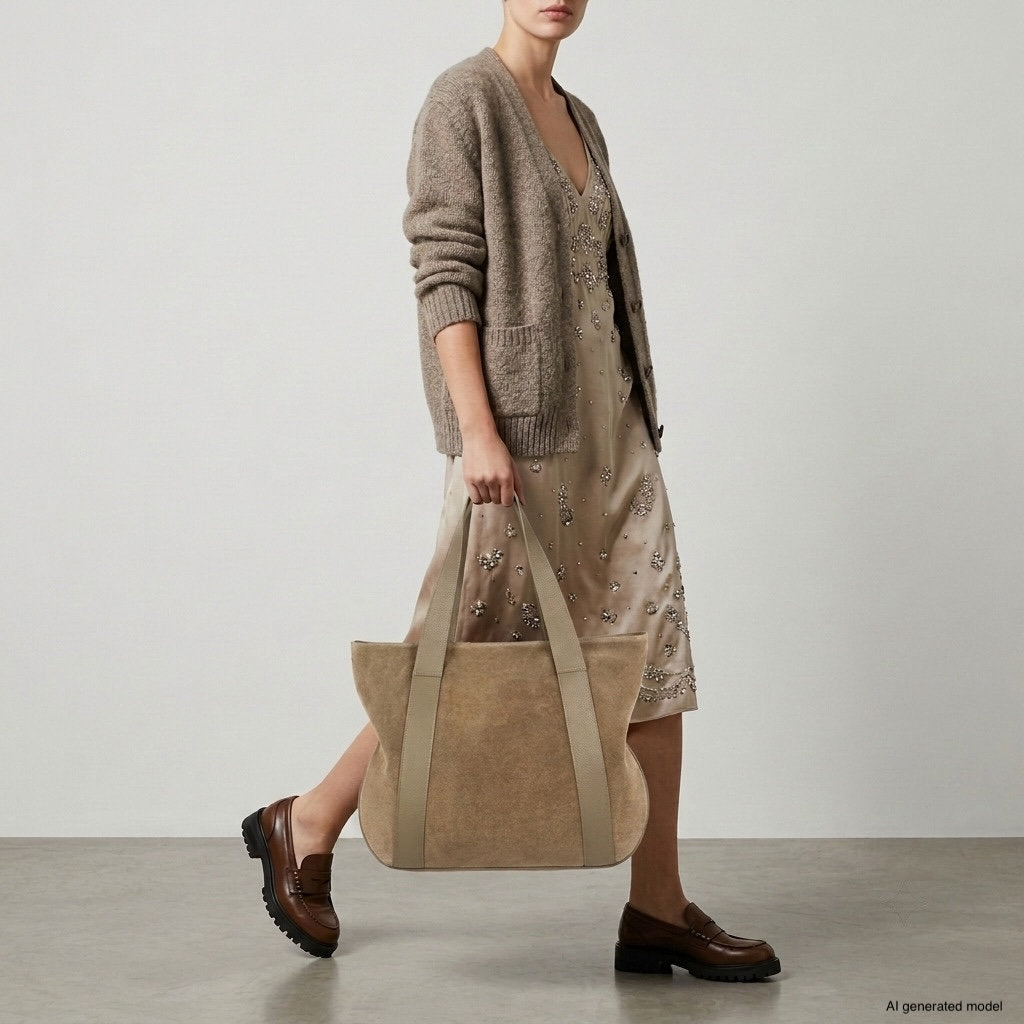 Italian Genuine Suede & Full-Grain Leather Tote Bag | Varese - TAKEASY - Flyclothing LLC