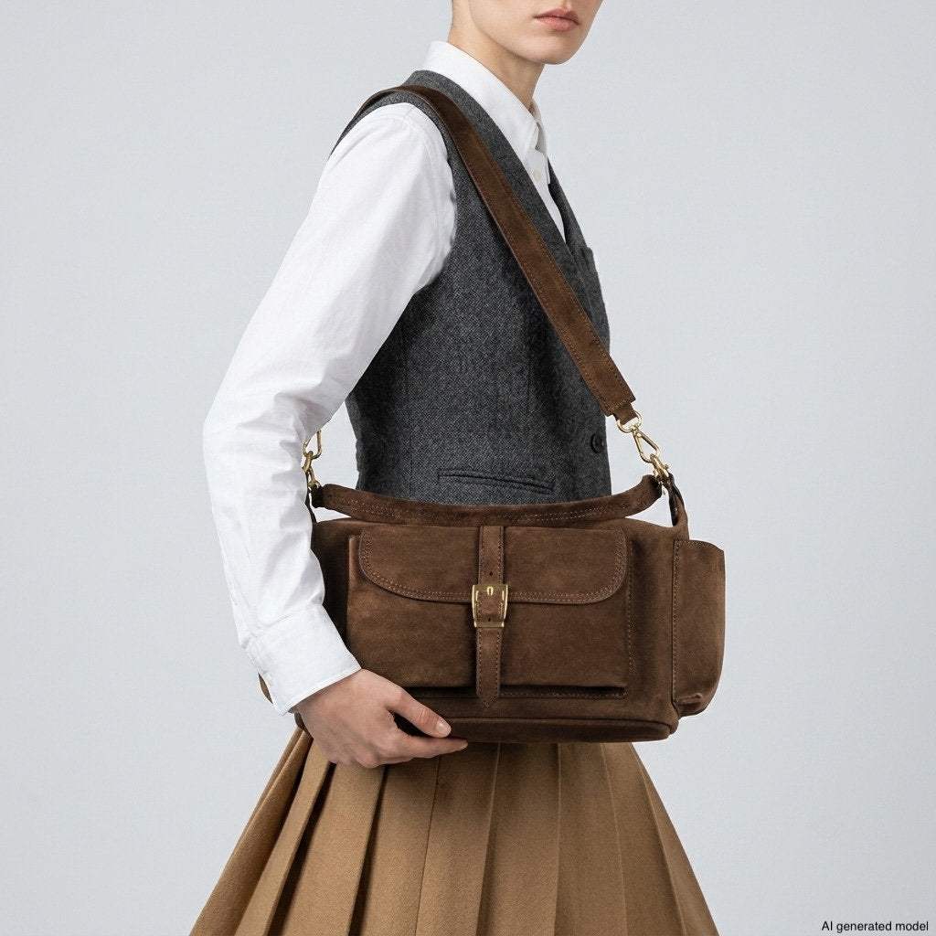 Italian Genuine Suede Shoulder Bag | Sondrio - TAKEASY - Flyclothing LLC