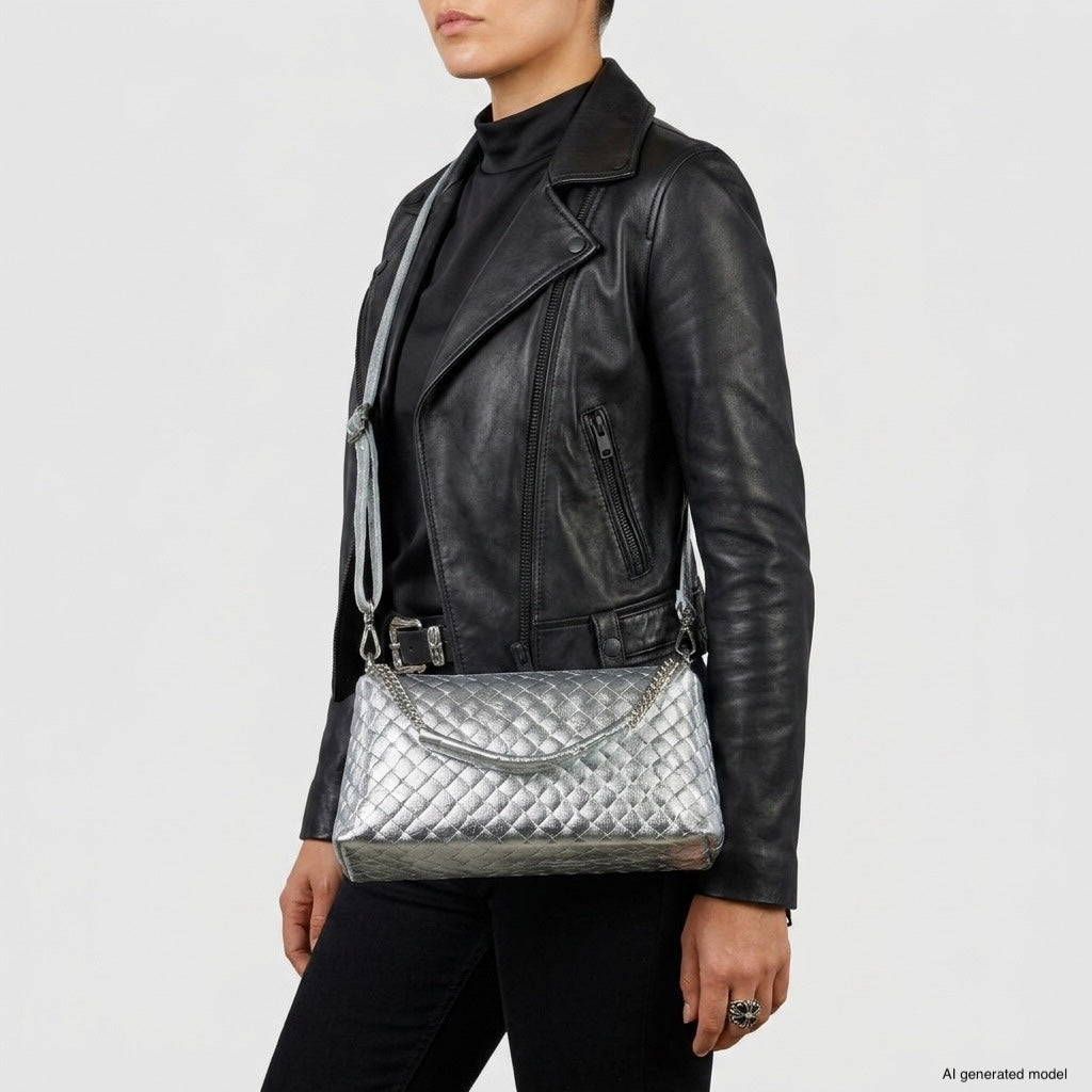 Italian Genuine Weave Metallic Suede Crossbody Bag 171522