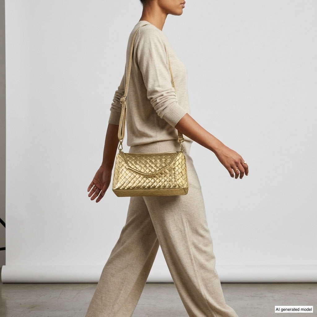 Italian Genuine Weave Metallic Suede Crossbody Bag 171522