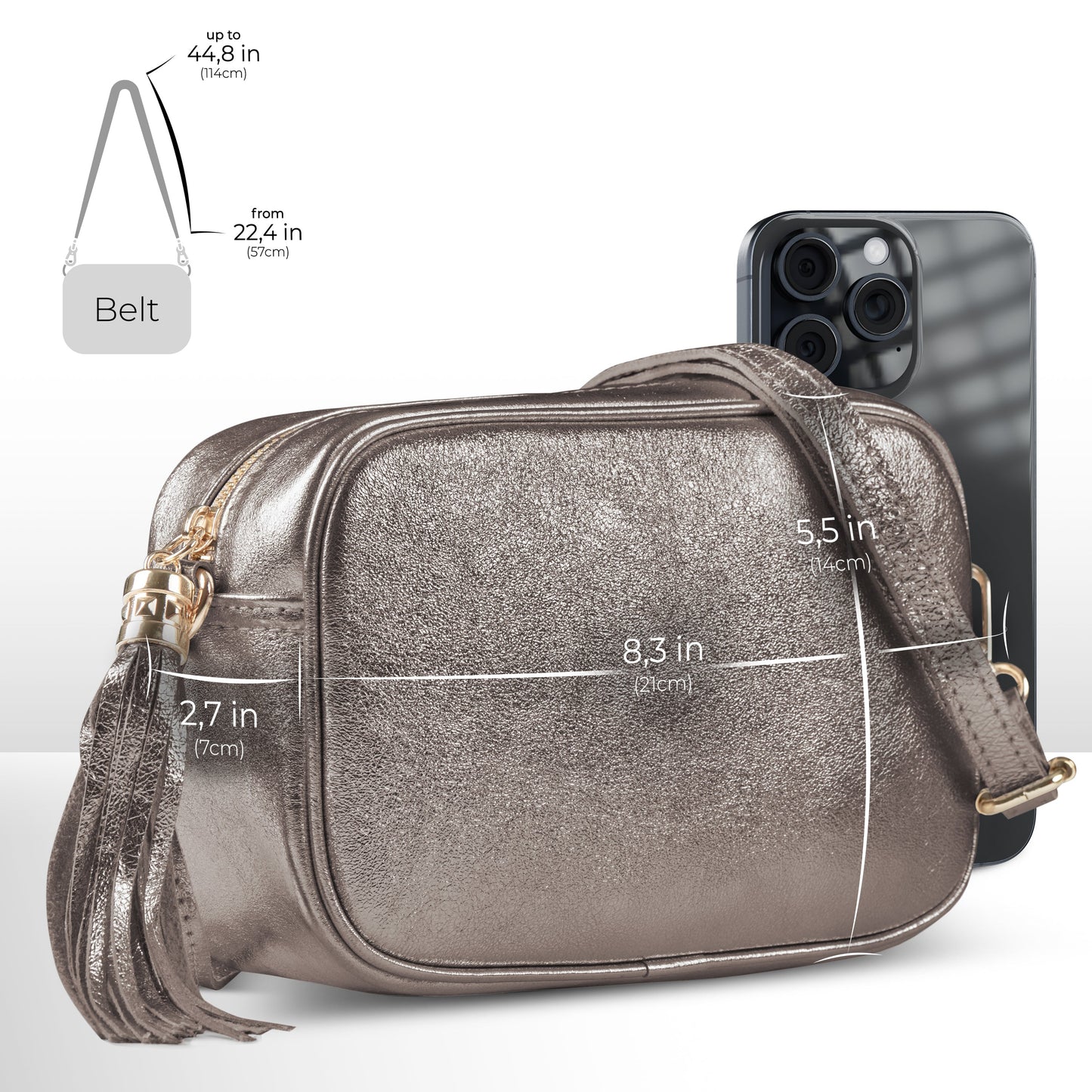 Italian Genuine Metallic Suede Crossbody Bag 231302 - TAKEASY - Flyclothing LLC