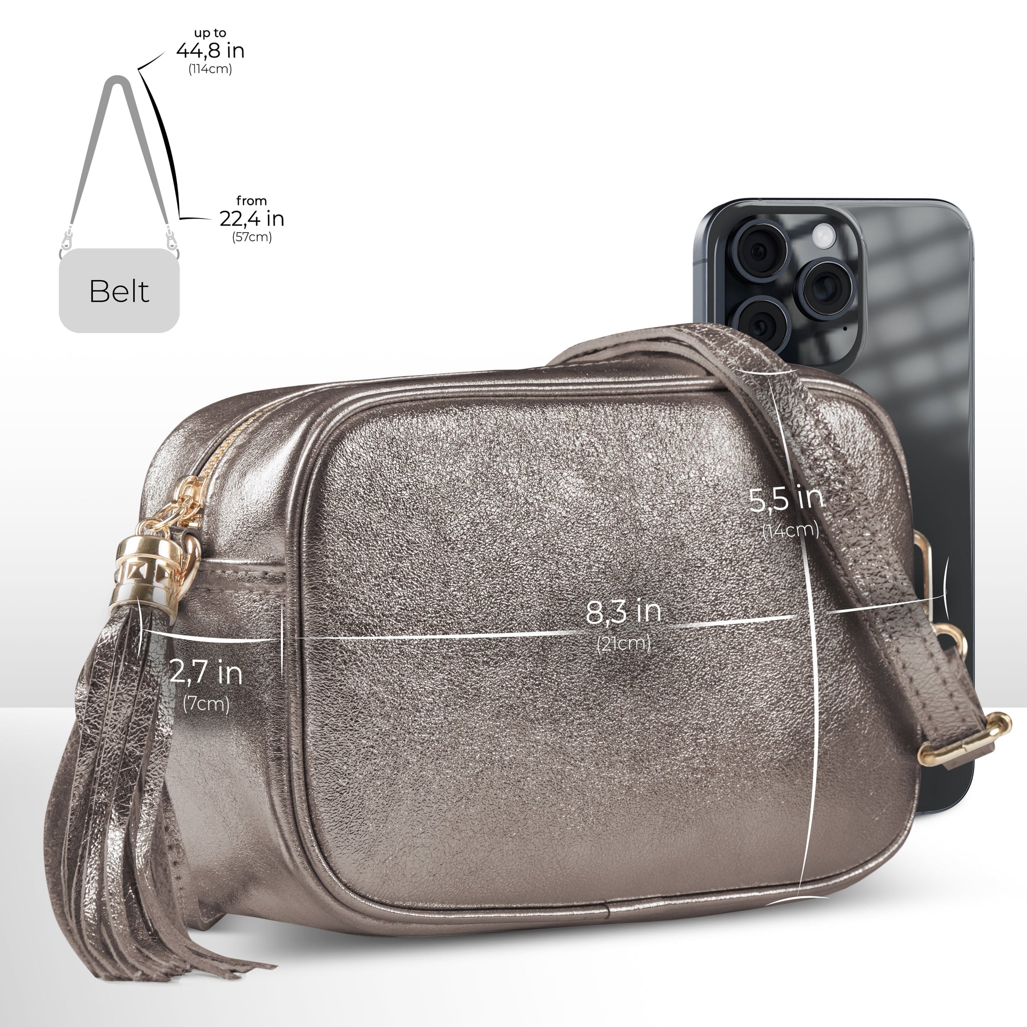 Italian Genuine Metallic Suede Crossbody Bag 231302 - TAKEASY - Flyclothing LLC