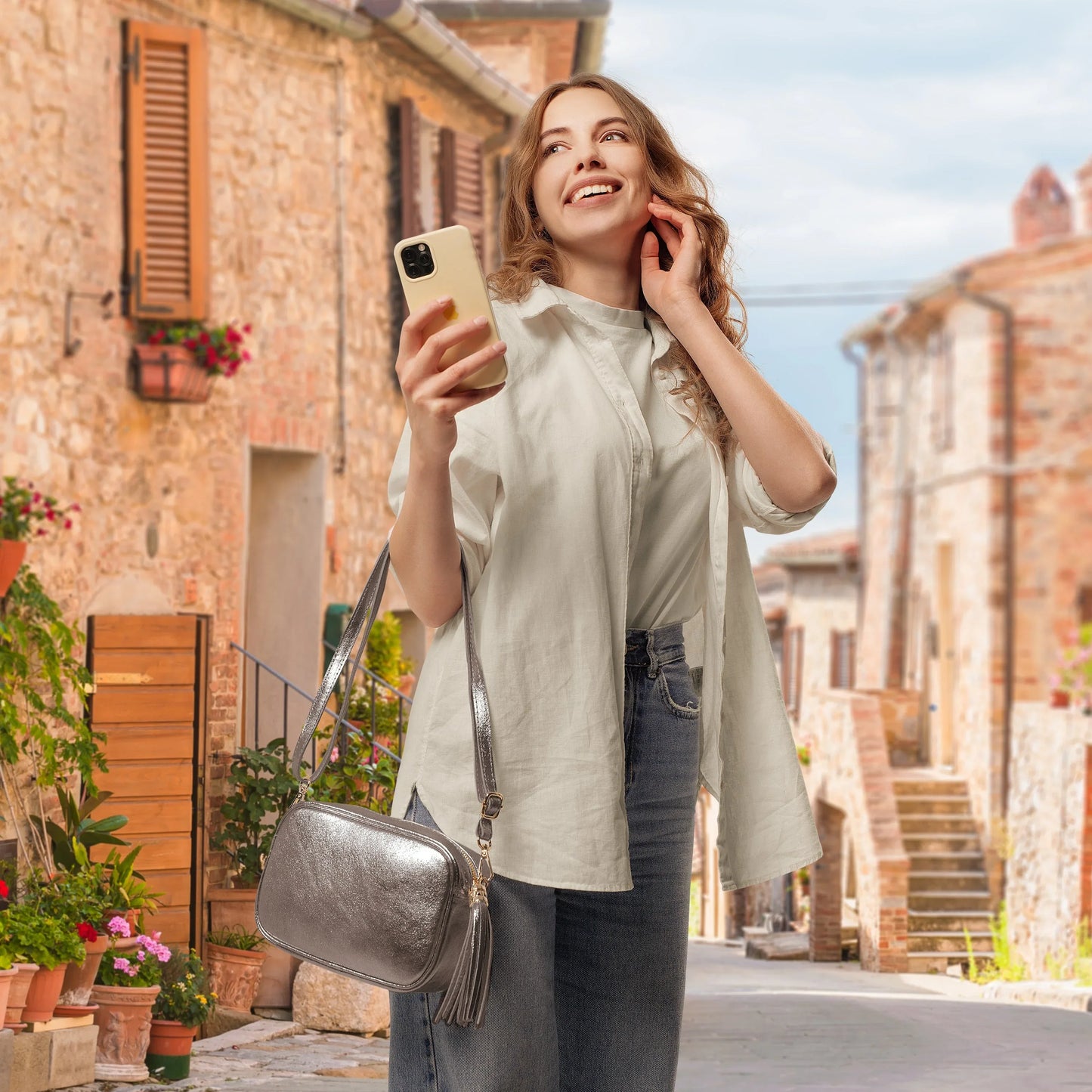 Metallic Suede Leather Crossbody Bag - TAKEASY - Flyclothing LLC