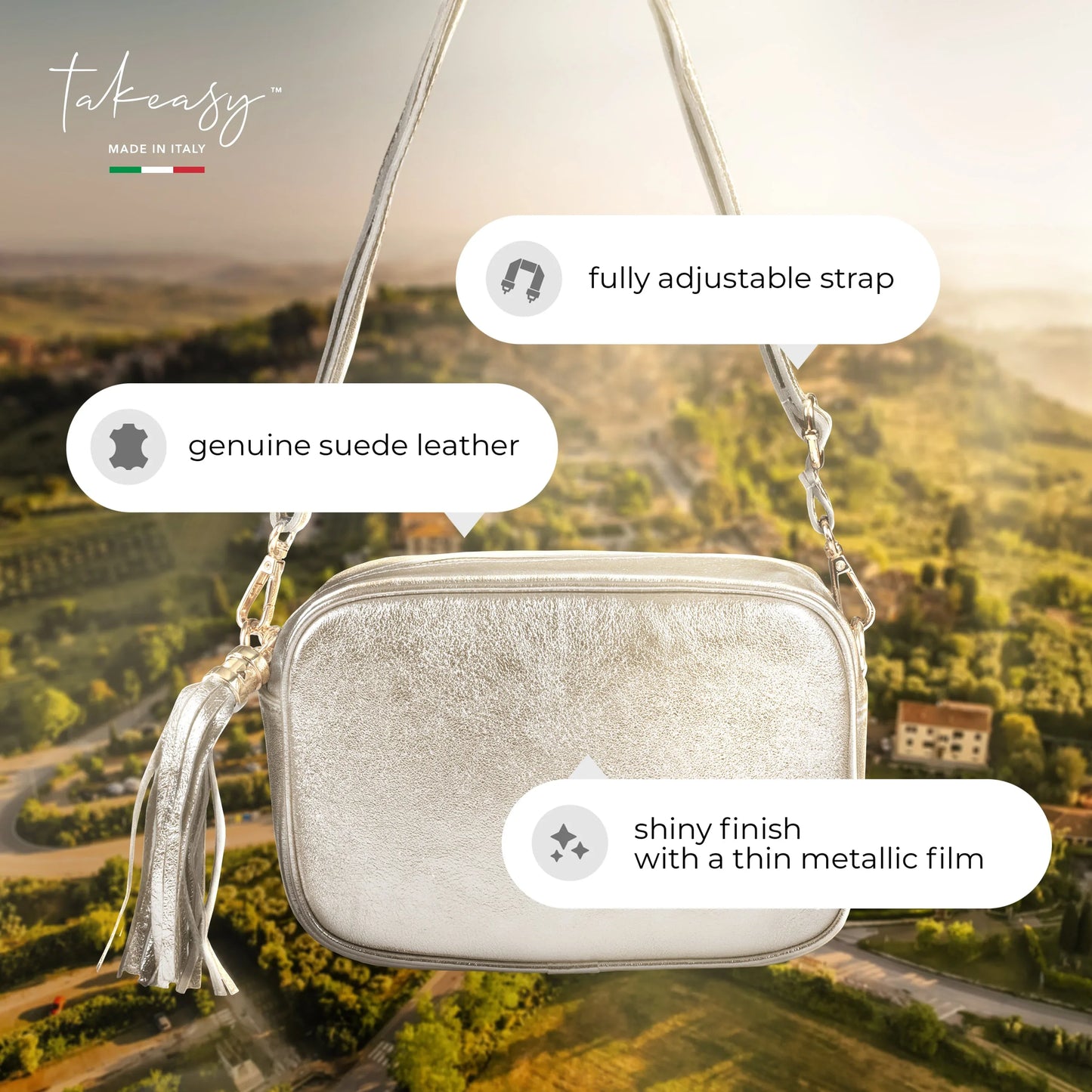 Metallic Suede Leather Crossbody Bag - TAKEASY - Flyclothing LLC