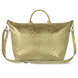 Italian Genuine Basketweave-Embossed Metallic Suede Top-Handle Bag | Treviso