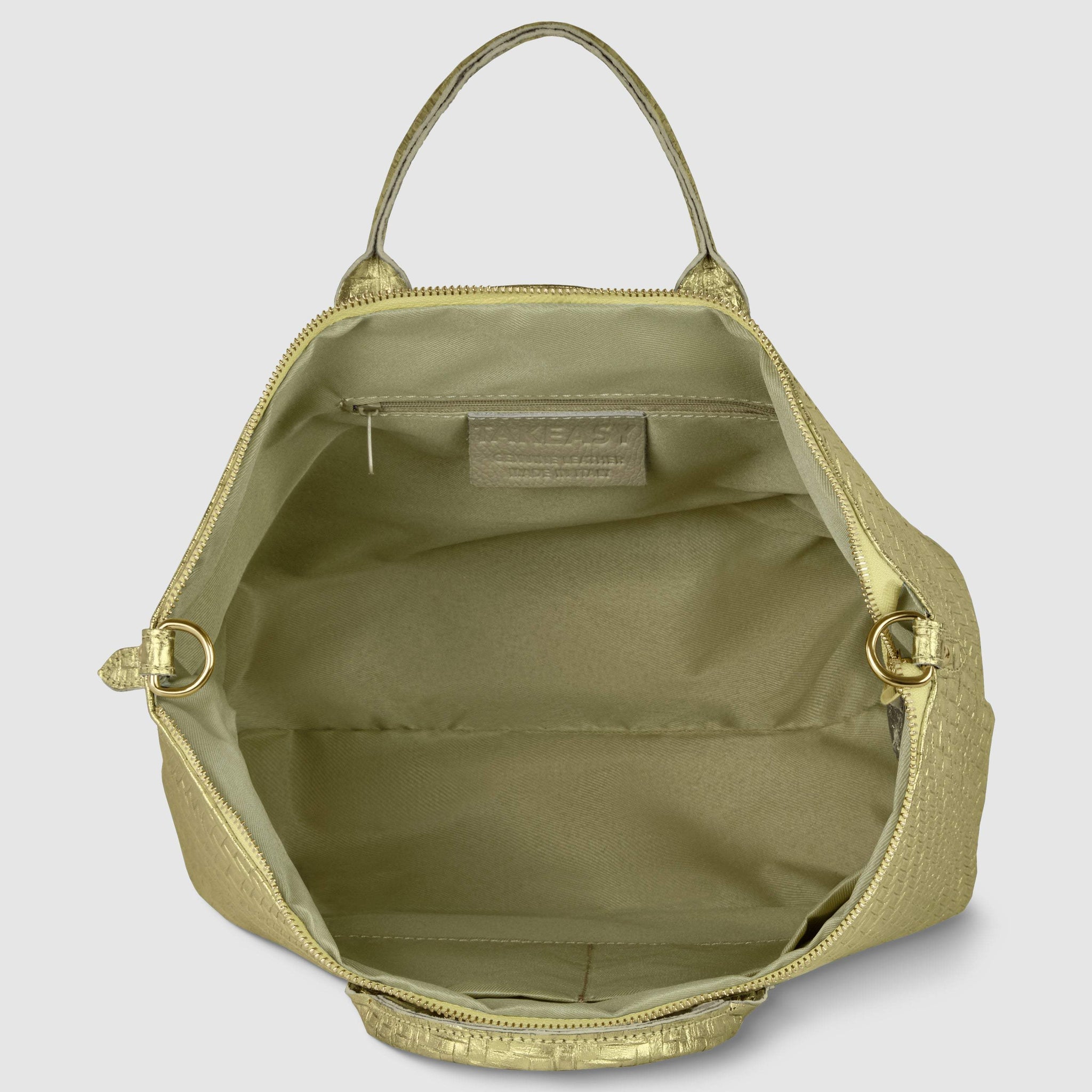 Italian Genuine Basketweave-Embossed Metallic Suede Top-Handle Bag | Treviso