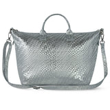Italian Genuine Basketweave-Embossed Metallic Suede Top-Handle Bag | Treviso