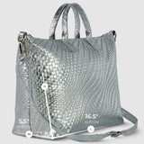 Italian Genuine Basketweave-Embossed Metallic Suede Top-Handle Bag | Treviso