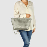 Italian Genuine Basketweave-Embossed Metallic Suede Top-Handle Bag | Treviso - TAKEASY - Flyclothing LLC