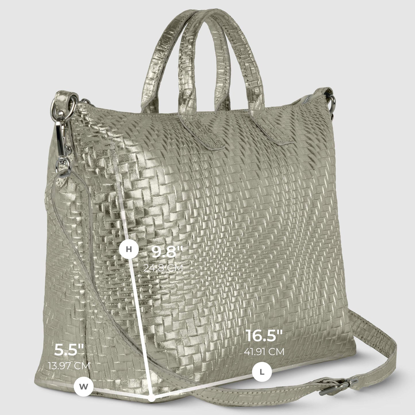 Italian Genuine Basketweave-Embossed Metallic Suede Top-Handle Bag | Treviso - TAKEASY - Flyclothing LLC